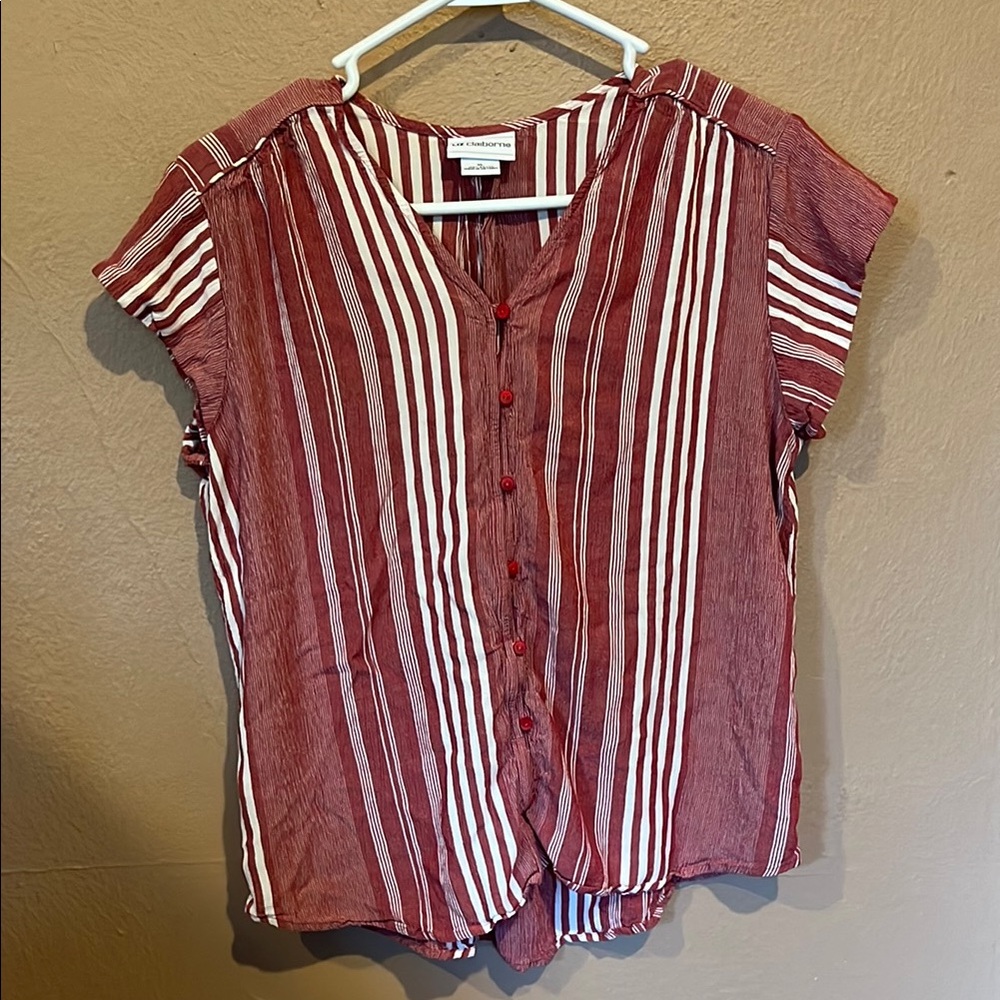 Liz Claiborne Red Cuffed Sleeve Button Down Shirt